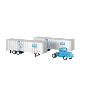 Rolling Stock-42234 - BOSTON & MAINE - BLUE TRUCK CAB & 2 PIGGYBACK TRAILERS (HO) - Quality Trains and Accessories Galore