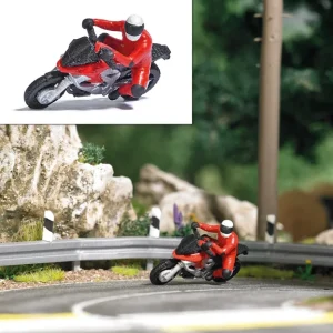 Busch 7941 HO Red Modern Motorcycle Racer Figure Set - Quality Trains and Accessories Galore