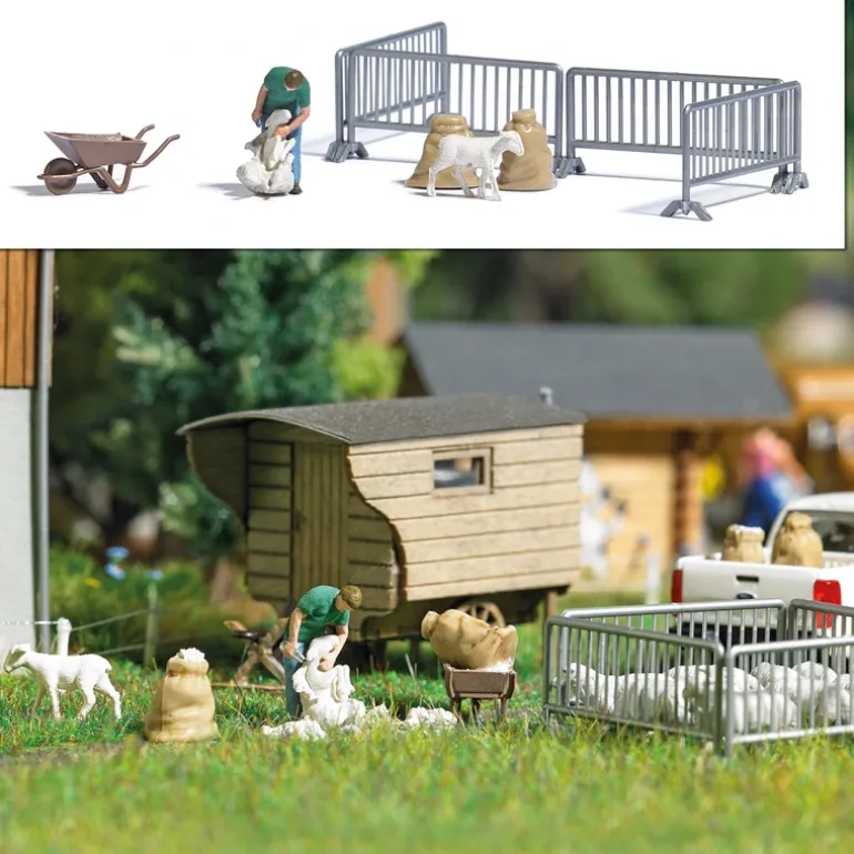 Busch 7933 HO Sheep Shearing Scene Figure Set - Quality Trains and Accessories Galore