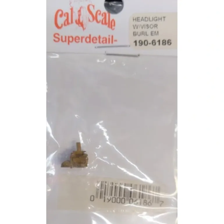 Cal Scale 190-6186 HO Headlight W/Visor Burl EM Brass - Quality Trains and Accessories Galore