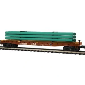 Rolling Stock-20-95561 - Canadian National 60 Flat Car w/Pipe Load (Green) - Quality Trains and Accessories Galore