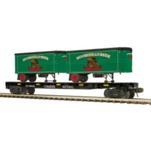 O Rolling Stock-20-95759 - Canadian National Flat Car #48955 w/(2) PUP Trailers - Moosehead Beer - Quality Trains and Accessories Galore