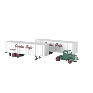 Rolling Stock-42233 - CANADIAN PACIFIC - GREEN TRUCK CAB & 2 PIGGYBACK TRAILERS (HO) - Quality Trains and Accessories Galore