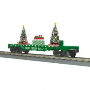 Rolling Stock-30-76864 - Christmas GREEN Flat Car w/Lighted Christmas Trees - Quality Trains and Accessories Galore