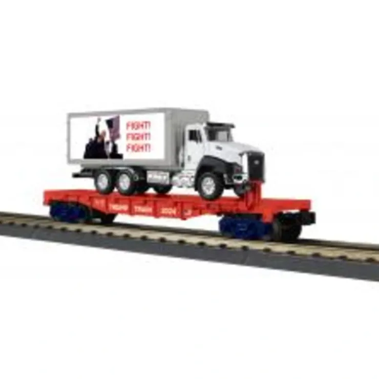 O Rolling Stock-30-76937 - Donald J. Trump Flat Car with Box Truck - Quality Trains and Accessories Galore