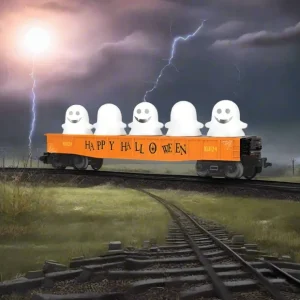 Other-30-72246 - Halloween Gondola Car w/Flickering Lighted Ghosts - Halloween (Orange) No. 103124 - Quality Trains and Accessories Galore