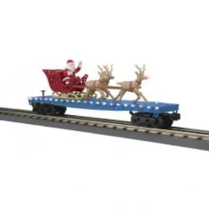 Rolling Stock-30-76920 - North Pole 2024 Flat Car w/LED Lights, Santa Sleigh & Reindeer - Quality Trains and Accessories Galore