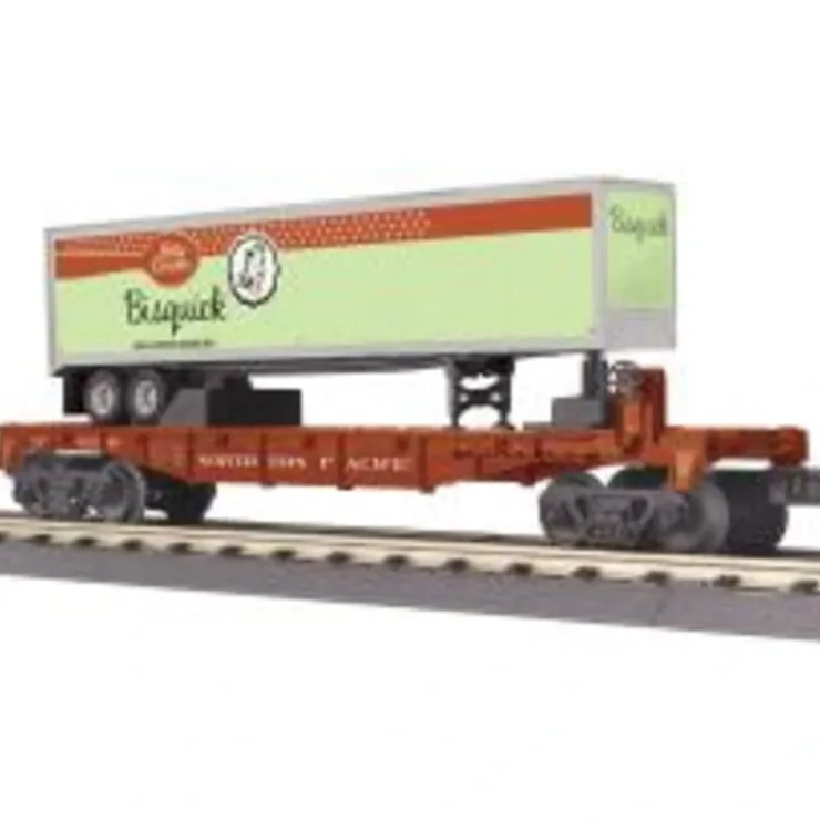 Rolling Stock-30-76893 - Northern Pacific Flat Car w/40 Trailer - Bisquick - Quality Trains and Accessories Galore