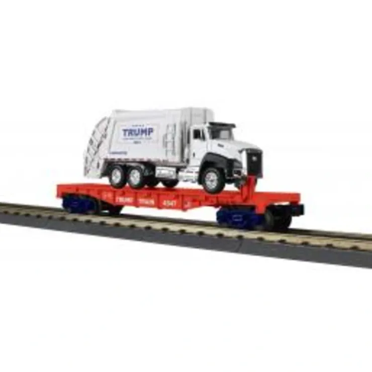 Rolling Stock-30-76928 - O Gauge RailKing Flat Car with Garbage Truck - Quality Trains and Accessories Galore