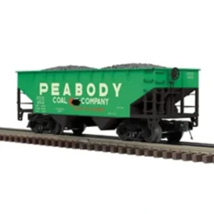 Rolling Stock-3001396 - O PREMIER 2 BAY OFFSET HOPPER PEABODY COAL 4512, 4525 (GREEN/YELLOW/RED/WHITE) - 3RL - Quality Trains and Accessories Galore