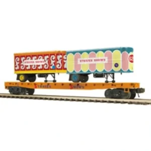 O Rolling Stock-3002598 - PREMIER FLAT CAR W/TWO 20' TRAILERS STRATES SHOWS #26 - Quality Trains and Accessories Galore