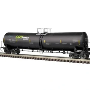 Rolling Stock-3005021 - 3RL ATLAS MASTER O TRINITY 25,500 GAL TANK CAR GATX (SOY POWER BIO FUELS) 30829, 30831, 30836, 30844 (BLACK/BLUE/GREEN) - Quality Trains and Accessories Galore