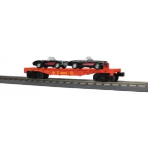 Rolling Stock-30-76876 - Santa Fe Flat Car w/(2) 57 Chevy Corvettes (Black) - Quality Trains and Accessories Galore