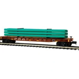 Rolling Stock-20-95559 - Union Pacific 60 Flat Car w/Pipe Load (Green) - Quality Trains and Accessories Galore