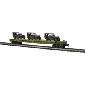 Rolling Stock-20-95672 - U.S. Army Flat Car w/(3) Willys Transport Vehicles - Quality Trains and Accessories Galore