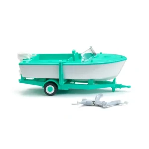 Wiking 09503 HO Signal White/Mint Green Trailer Mounted Motor Boat - Quality Trains and Accessories Galore> Hot